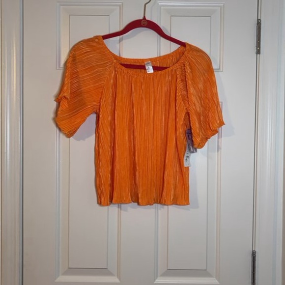 just be Tops - Just Be Vibrant Orange Pleated Blouse